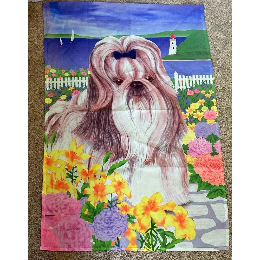 Toland Home 2001 Shih Tzu & Lighthouse Garden Flag. 36.5 L By 25